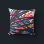 Navy Coral & White Abstract Reversible Throw Pillow<br><div class="desc">Reversible modern stylish throw pillow featuring coordinating maximalist compositions in navy blue with living coral and husk blue accents on white background. Bold organic linear abstract design on front; modern geometric diamond pattern on back. Designed with vector graphics, you can customize by changing the background color and/or line color. Select...</div>