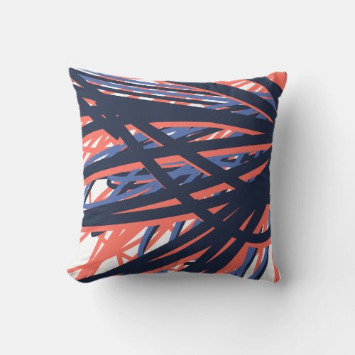 Navy Coral White Abstract Reversible Throw Pillow
