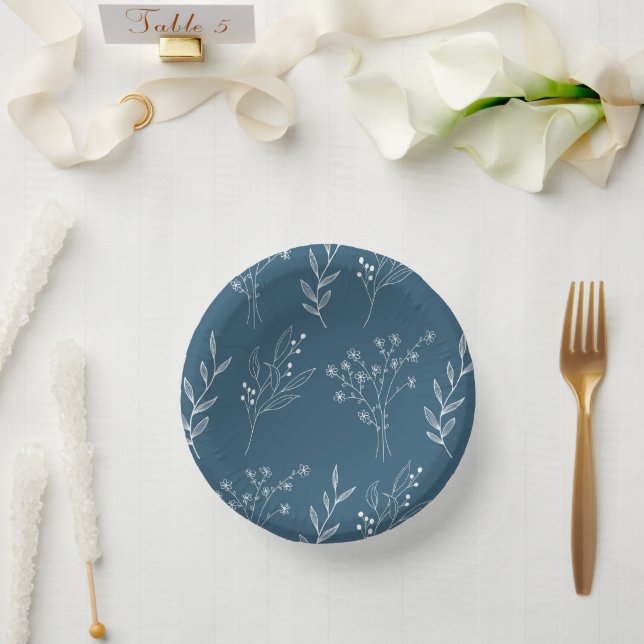 Navy Corner Floral Boho Wedding Paper Bowls (Wedding)