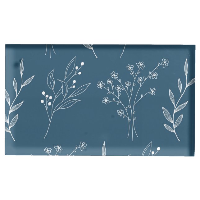 Navy Corner Floral Boho Wedding Place Card Holder (Front)