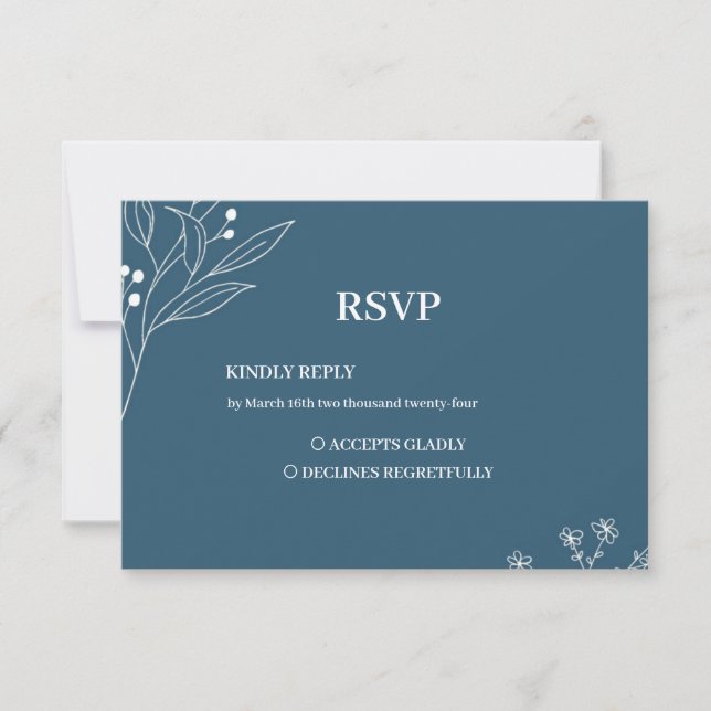 Navy Corner Floral Boho Wedding RSVP Card (Front)