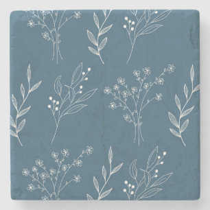 Navy Corner Floral Boho Wedding Stone Coaster