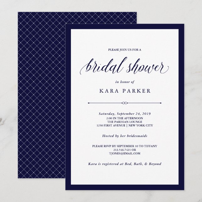 Navy Couture | Elegant Bridal Shower Invitation (Front/Back)