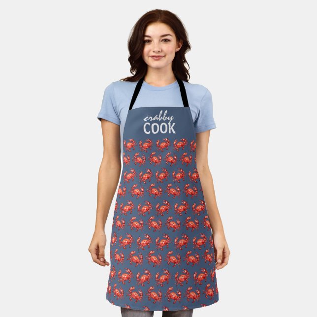 Navy Crabby Cook Crab Pattern Funny Apron (Worn)