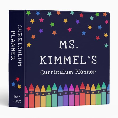 Navy Crayons  Stars Curriculum Teacher Planner 3 Ring Binder