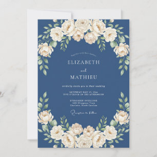Navy Cream Botanical Flourish Wedding Invitation