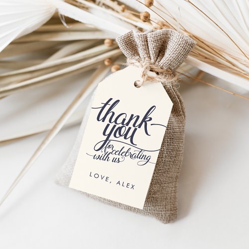 Navy  Cream Calligraphy Thank You Favor Tags