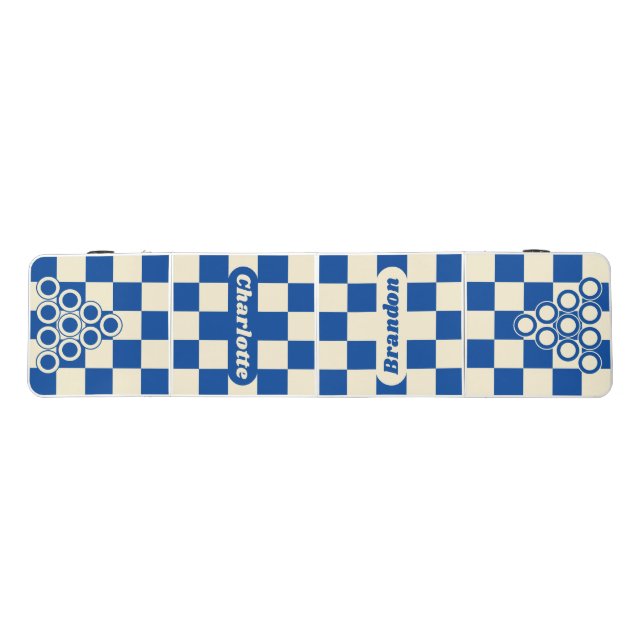 Navy & Cream Checker with Names Beer Pong Table (Top)