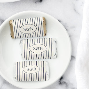 Navy & Cream Classic Pinstripe Wedding Monogram Hershey's Miniatures