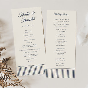 Navy & Cream Classic Script Pinstripe Wedding Program