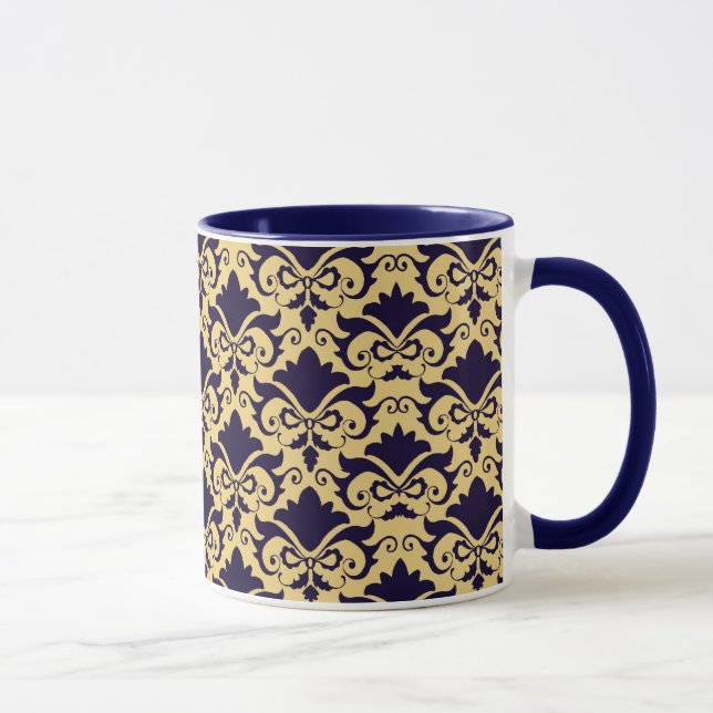 Navy Cream Damask Bows Mug (Right)