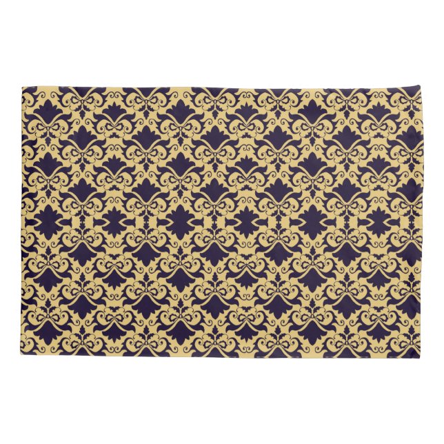 Navy Cream Damask Bows Reversible Pillow Case (Back)
