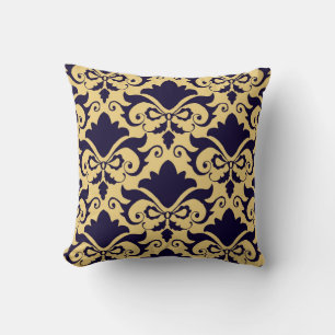 Navy Cream Damask Bows Reversible Throw Pillow
