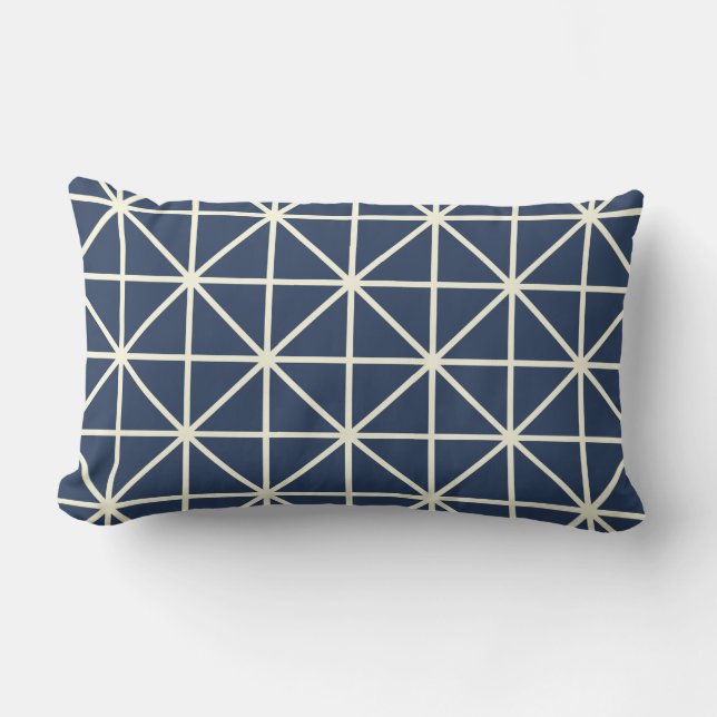 Navy & Cream Diamond Geometric Pattern Lumbar Pillow (Front)