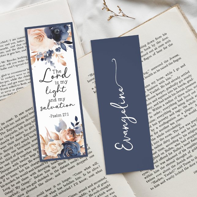 Navy Cream Floral Religious Bible Verse Custom Bookmarks (Creator Uploaded)