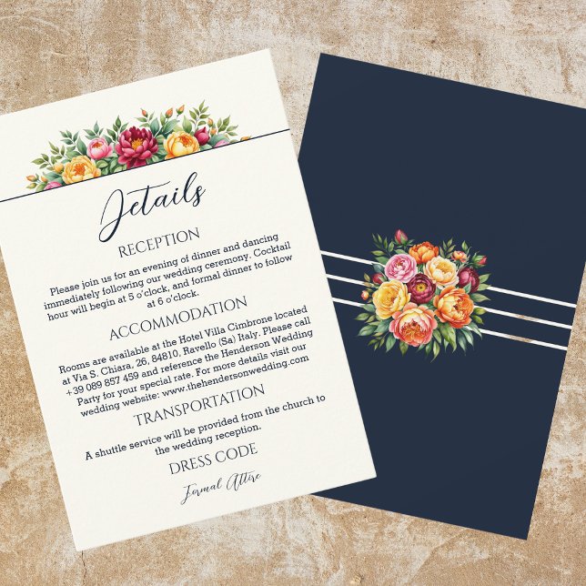 Navy Cream Floral Wedding Details Enclosure Card (Creator Uploaded)