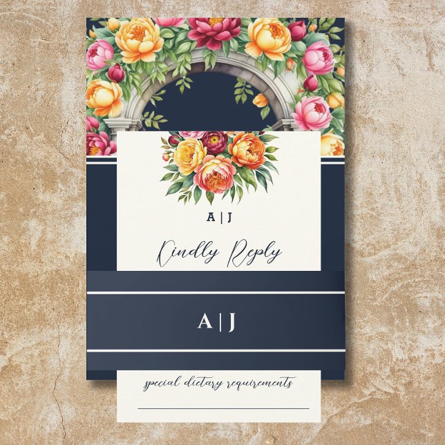 Navy Cream Monogram Wedding Invitation Belly Band (Creator Uploaded)