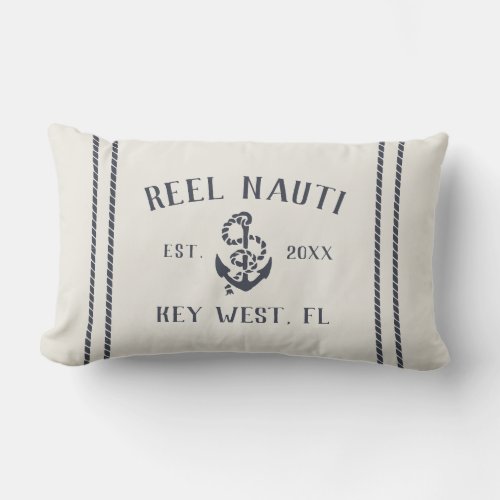 Navy  Cream Personalized Boat Name Anchor Lumbar Pillow