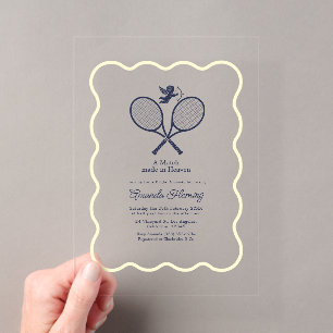 Navy & Cream Preppy Tennis Bridal Shower Acrylic Invitations
