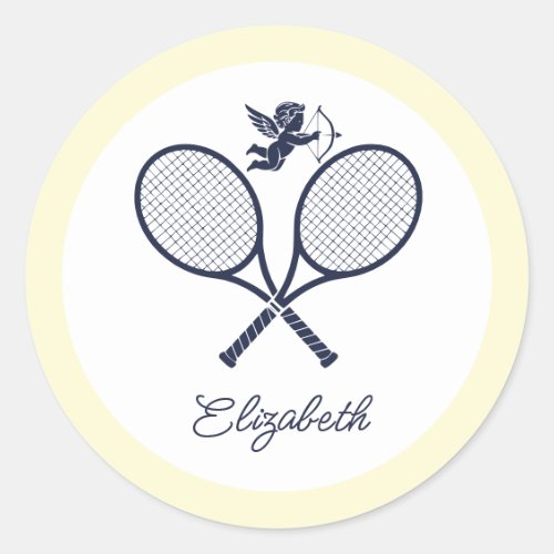 Navy & Cream Preppy Tennis Bridal Shower Classic Round Sticker