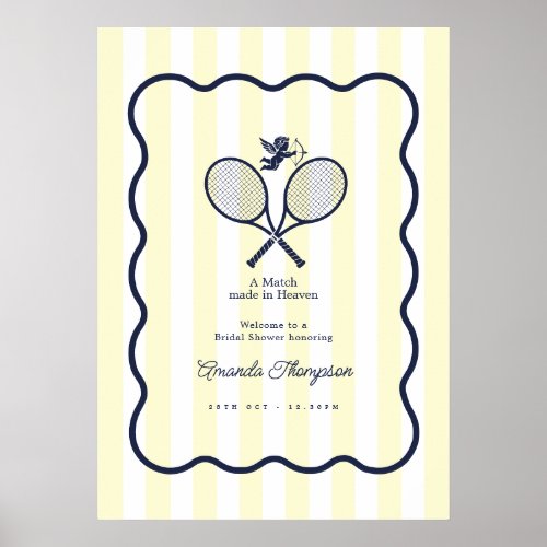 Navy &amp; Cream Preppy Tennis Bridal Shower Welcome Poster