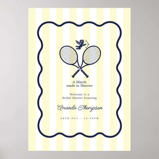 Navy & Cream Preppy Tennis Bridal Shower Welcome Poster (Front)