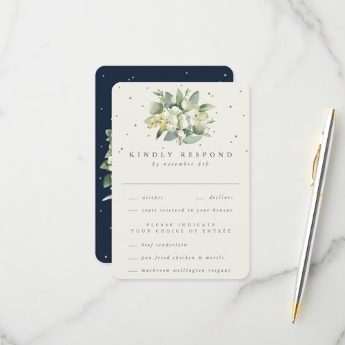 NavyCream SnowberryEucalyptus Bouquet Wedding RSVP Card