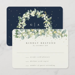 Navy/Cream Snowberry+Eucalyptus Garland Wedding RSVP Card
