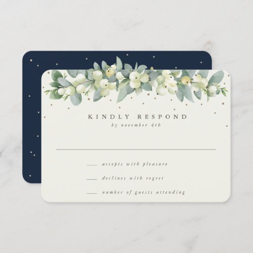 NavyCream SnowberryEucalyptus Garland Wedding RSVP Card