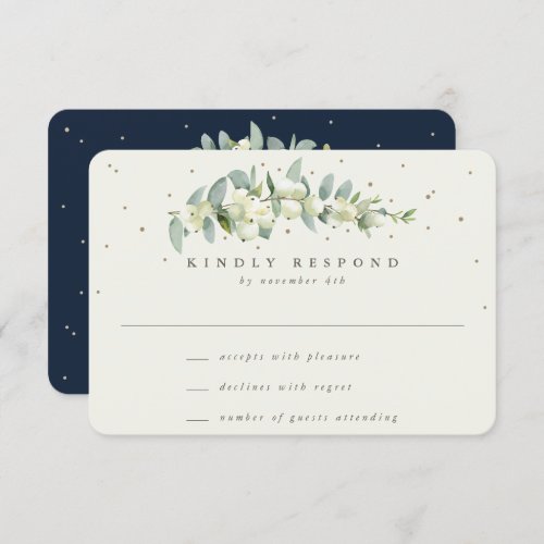 NavyCream SnowberryEucalyptus Stem Wedding RSVP Card