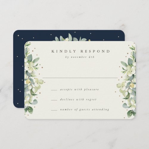NavyCream SnowberryEucalyptus Wedding RSVP Card
