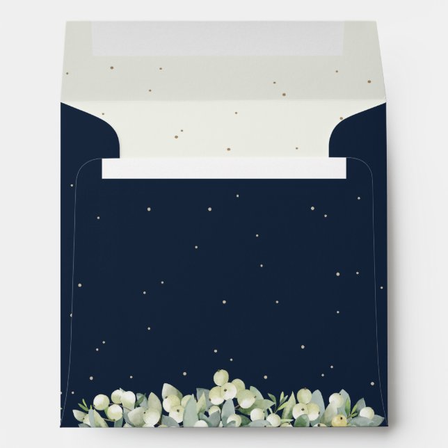 Navy/Cream Snowberry+Eucalyptus Wedding Square Envelope (Back (Bottom))