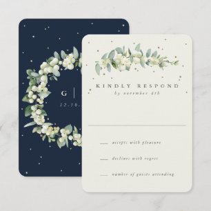 Navy/Cream Snowberry+Eucalyptus Winter Wedding RSVP Card
