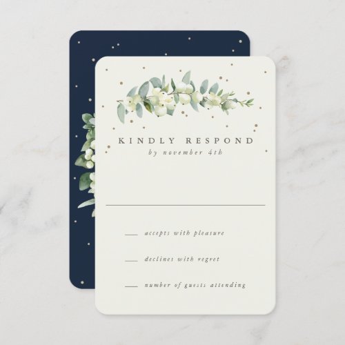 NavyCream SnowberryEucalyptus Winter Wedding RSVP Card