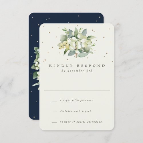 NavyCream SnowberryEucalyptus Winter Wedding RSVP Card
