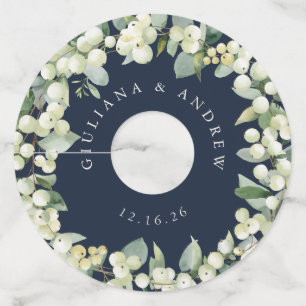 Navy/Cream Snowberry & Eucalyptus Winter Wedding Wine Glass Tag