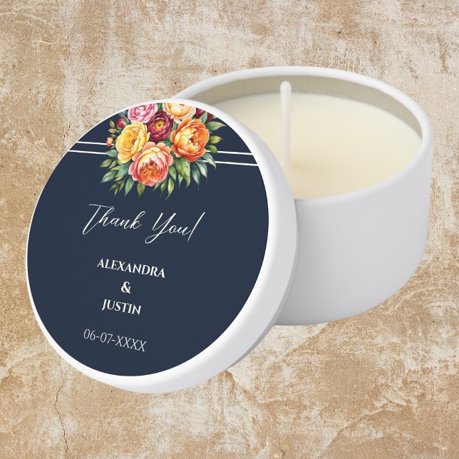 Navy Cream Summer Floral Wedding Thank You Mini Candle Favors (Creator Uploaded)