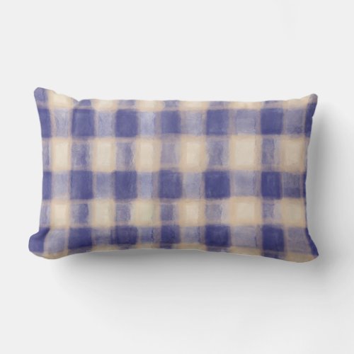 Navy cream tartan buffalo plaid watercolor rustic  lumbar pillow