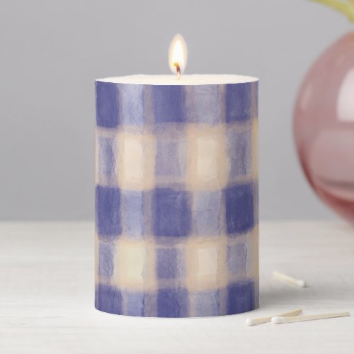 Navy cream tartan buffalo plaid watercolor rustic  pillar candle