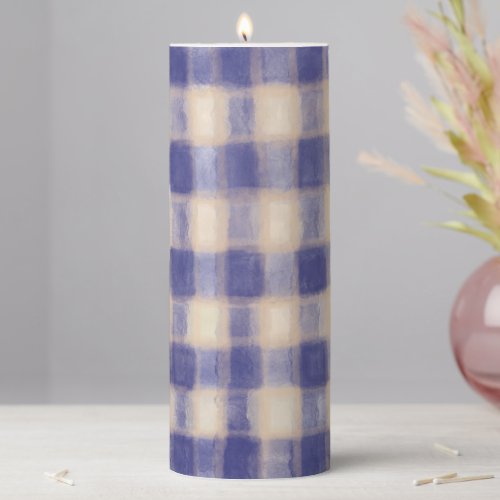 Navy cream tartan buffalo plaid watercolor rustic  pillar candle