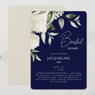 Navy & Cream White Hydrangeas Bridal Shower Invitation