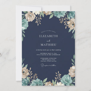 Navy Cream Wildflower Wedding Invitation