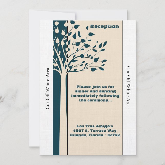 Navy/Creme Tree Wedding Reception Card (Front)
