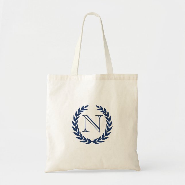 Navy Crest Monogram Budget Tote Bag (Front)