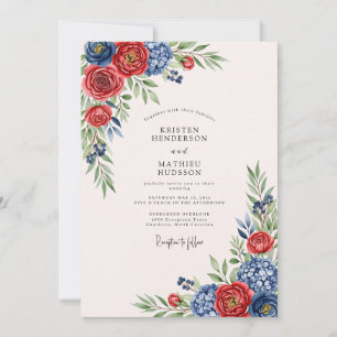 Navy Crimson Artistic Traditional Wedding Invitation