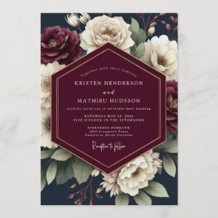 Navy & Crimson Moody Bloom Wedding Invitation