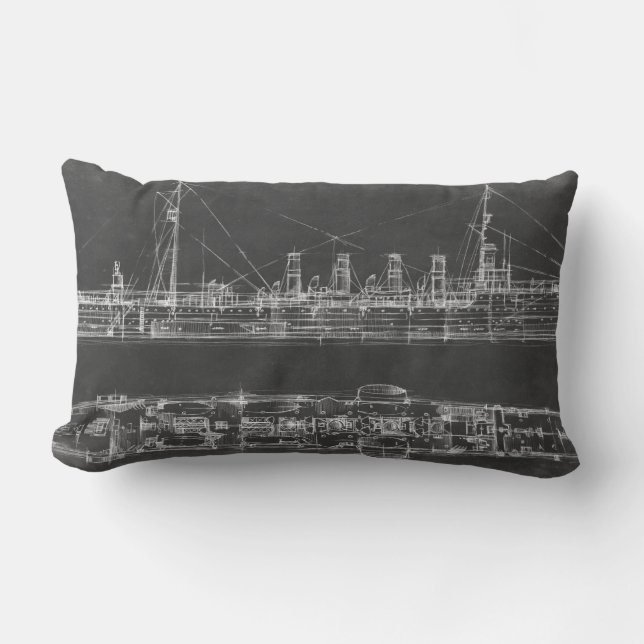 Navy Cruiser Blueprint Lumbar Pillow (Front)