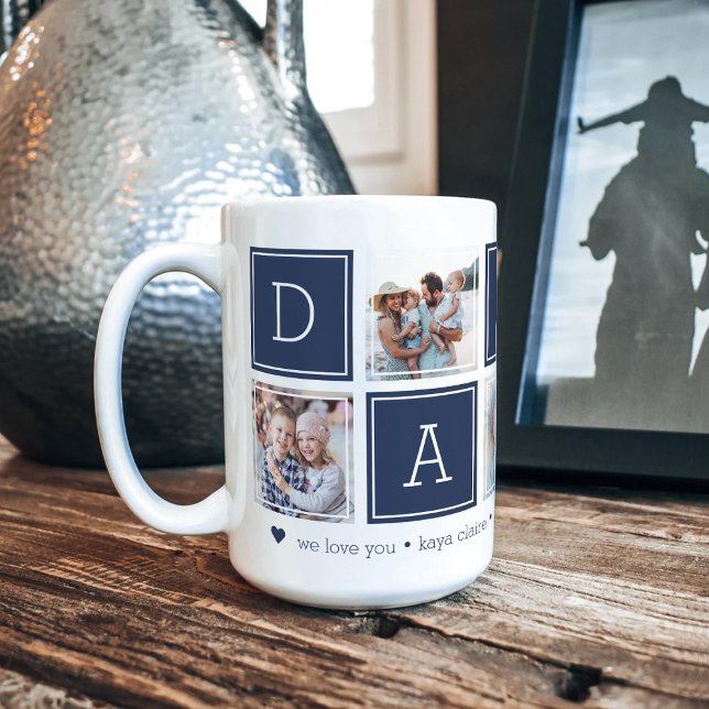 Navy | Custom Daddy 5 Photo Colorblock Collage Coffee Mug (Creator Uploaded)