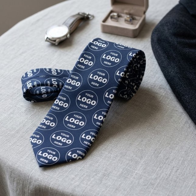 Navy Custom Logo Repeat Pattern Professional Neck Tie (Navy Custom Logo Repeat Pattern Professional Neck Tie)