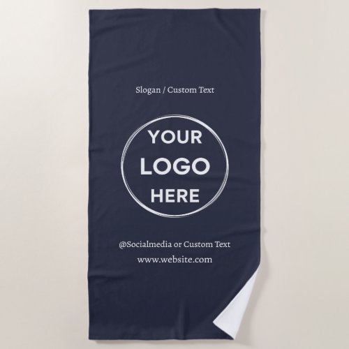 Navy Custom Logo Text Modern Minimalist Business Beach Towel